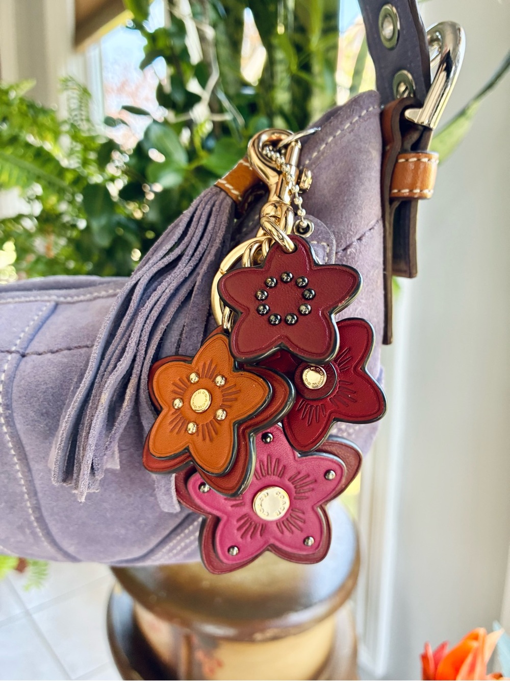 Coach Wildflower Mix Leather Bag Charm Key Chain
